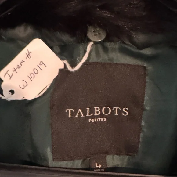 Talbots Green Puffer Jacket with Faux Fur Collar - Picture 2 of 4